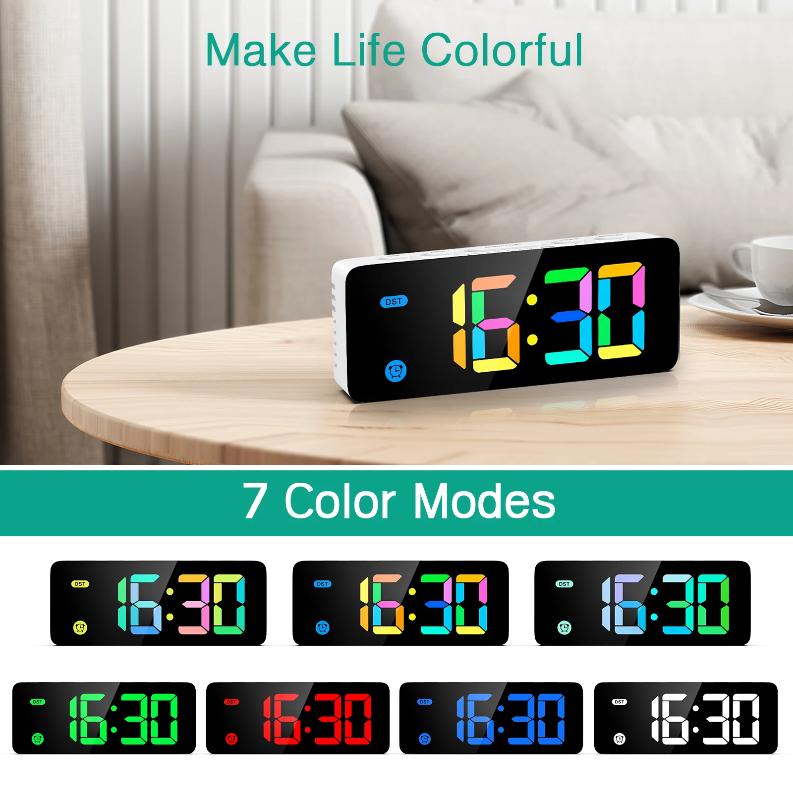 ORIA Reloj despertador RGB LED digital colorido 12/24H dormitorio - imagen 3