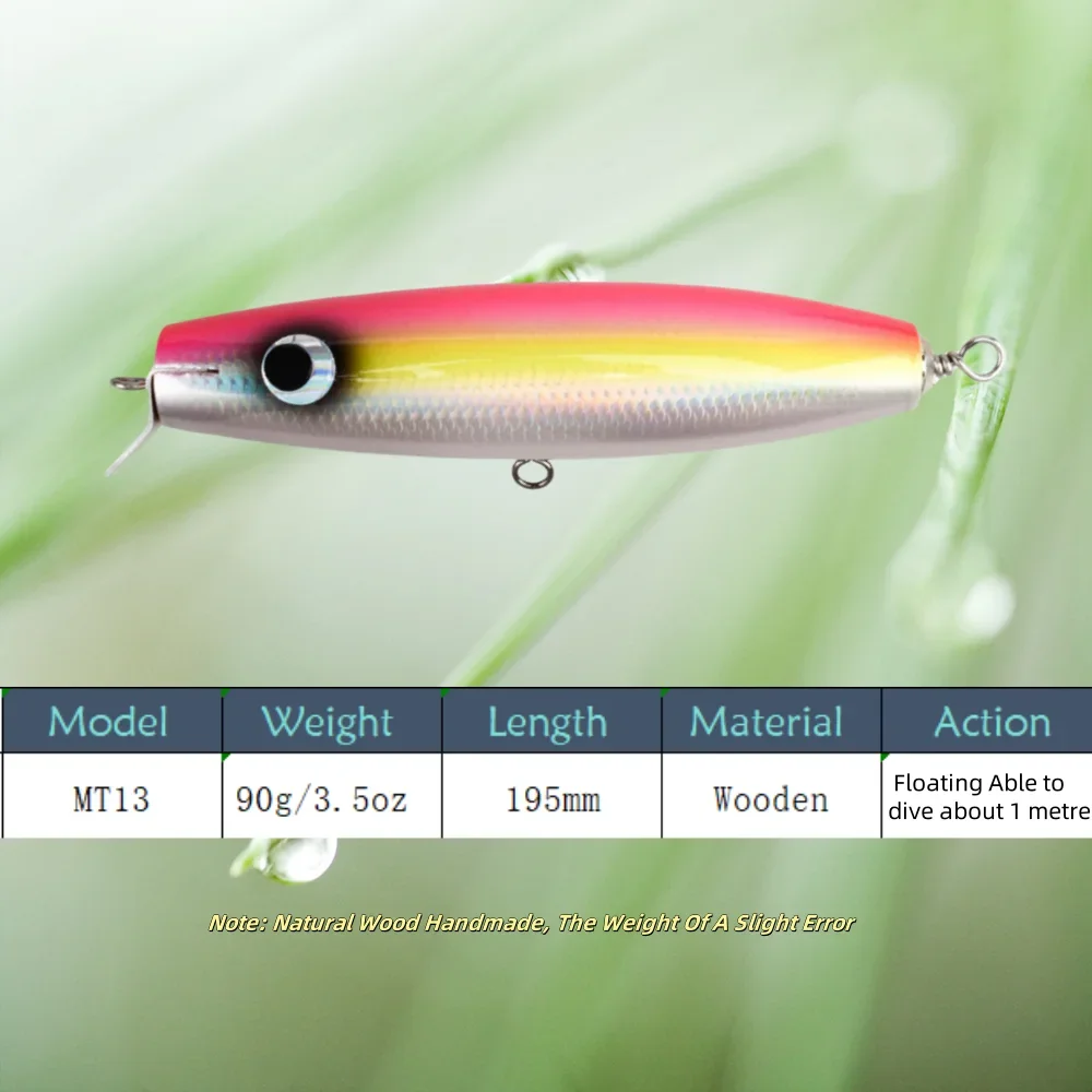 MUKUN 195mm 90g señuelo de pesca de curricán cebo de pesca de agua salada juego grande hecho a mano de madera Topwater GT cebo Woodend minnow señuelo - imagen 4