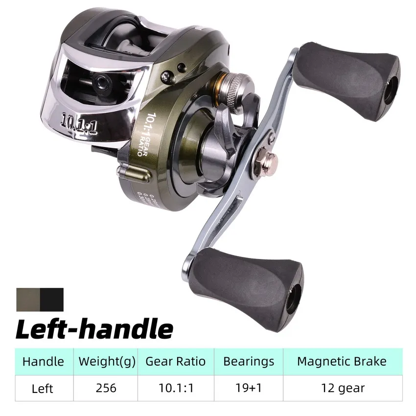 Carrete baitcasting mostrando su sistema de 19+1 rodamientos y resistencia de compresión