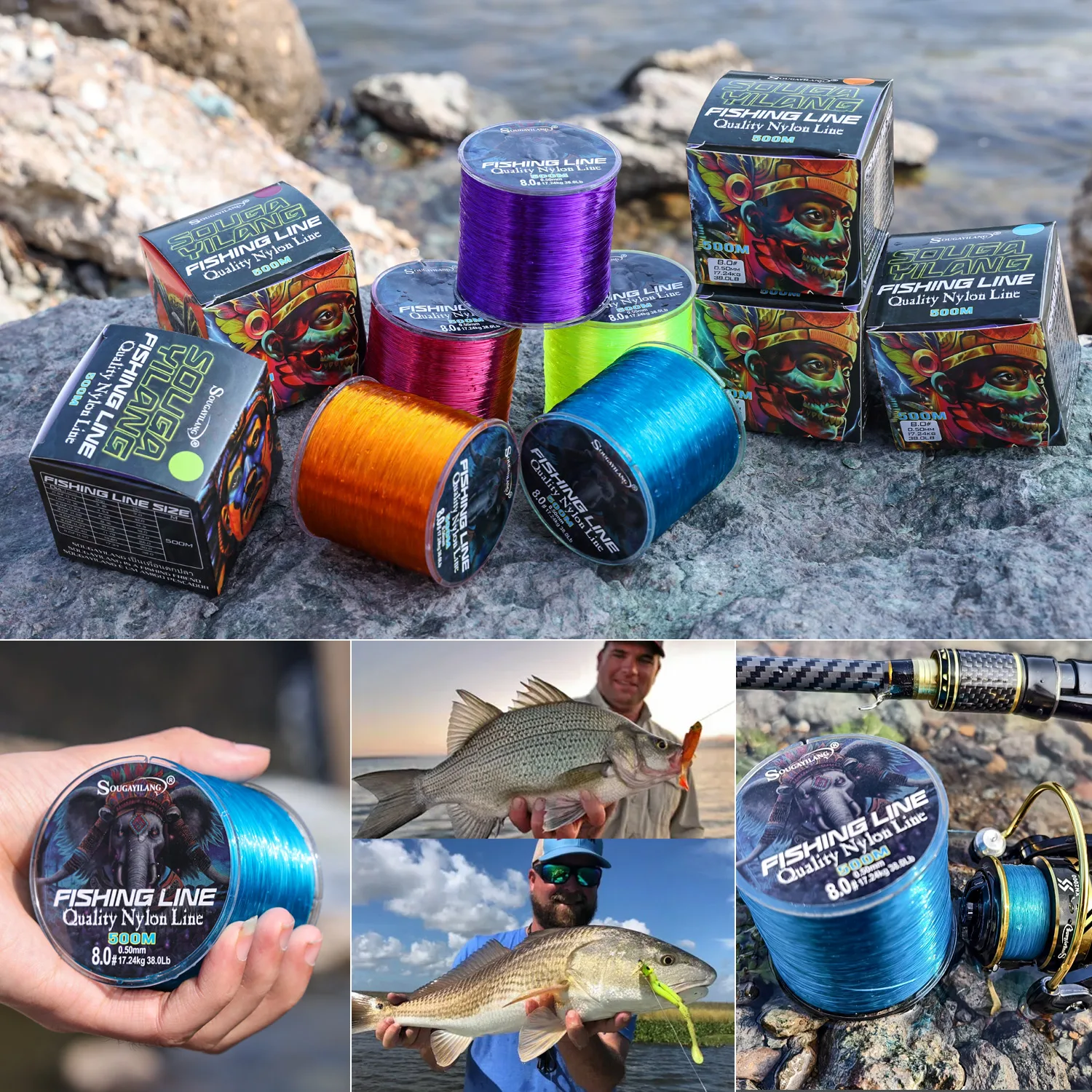 Sougayilang-sedal de pesca de nailon, monofilamento de 500m, 0,14mm-0,50mm, Material Multicolor de pesca fuerte, línea de fundición suave - imagen 5
