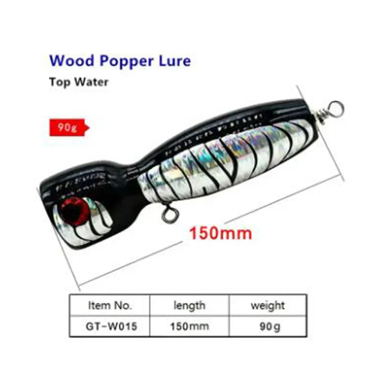 80g 150mm superficie personalizada Popping gt cebo de pesca popper de madera señuelos de pesca de agua salada señuelos de atún curricán - imagen 3