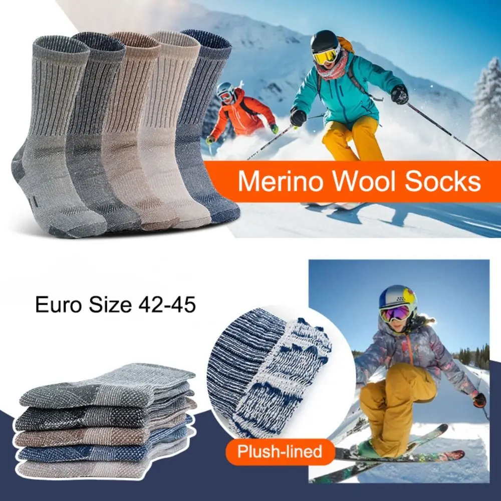 Calcetines de lana merina peluda a la moda, calcetines térmicos gruesos y transpirables para caminar para hombre, calcetines cálidos antiolor para montañismo - imagen 5