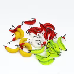 50 Uds. Cebos de gusano suave con gancho, gusanos de pan falsos para Señuelos de Pesca para gusanos de cera Artificial, gusanos de plástico bruto para agua dulce