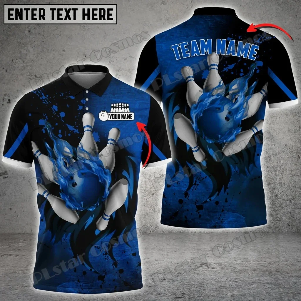Bowling Lion Flame opción Multicolor nombre personalizado 3D impreso hombres Polo camisas verano Casual Unisex Premium Polo camisa PLP51 - imagen 2