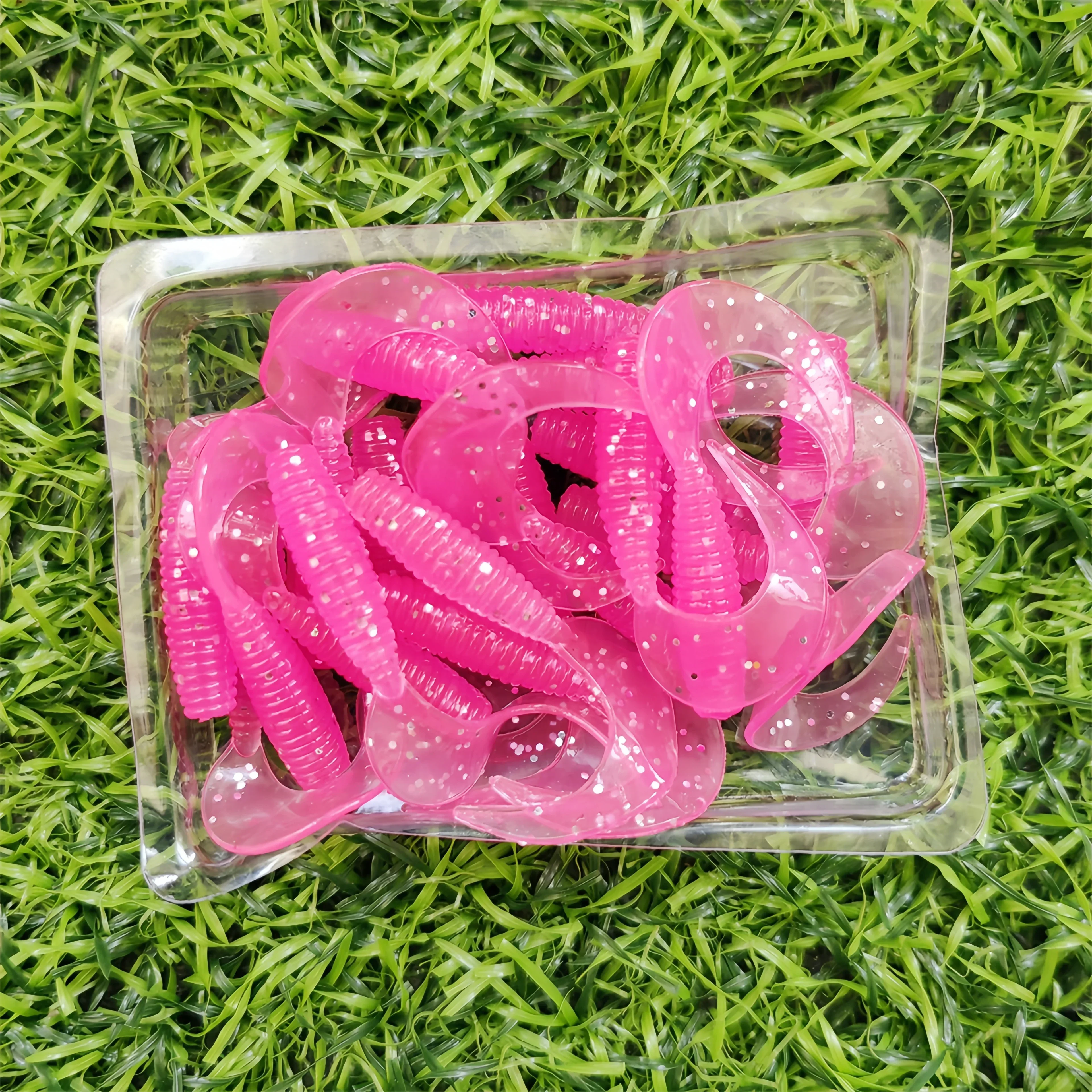 MUKUN 20 piezas 3,5 cm 0,5g cebos blandos de silicona con rizo cola larga cebo de manivela Artificial gusanos falsos Señuelos de Pesca - imagen 4