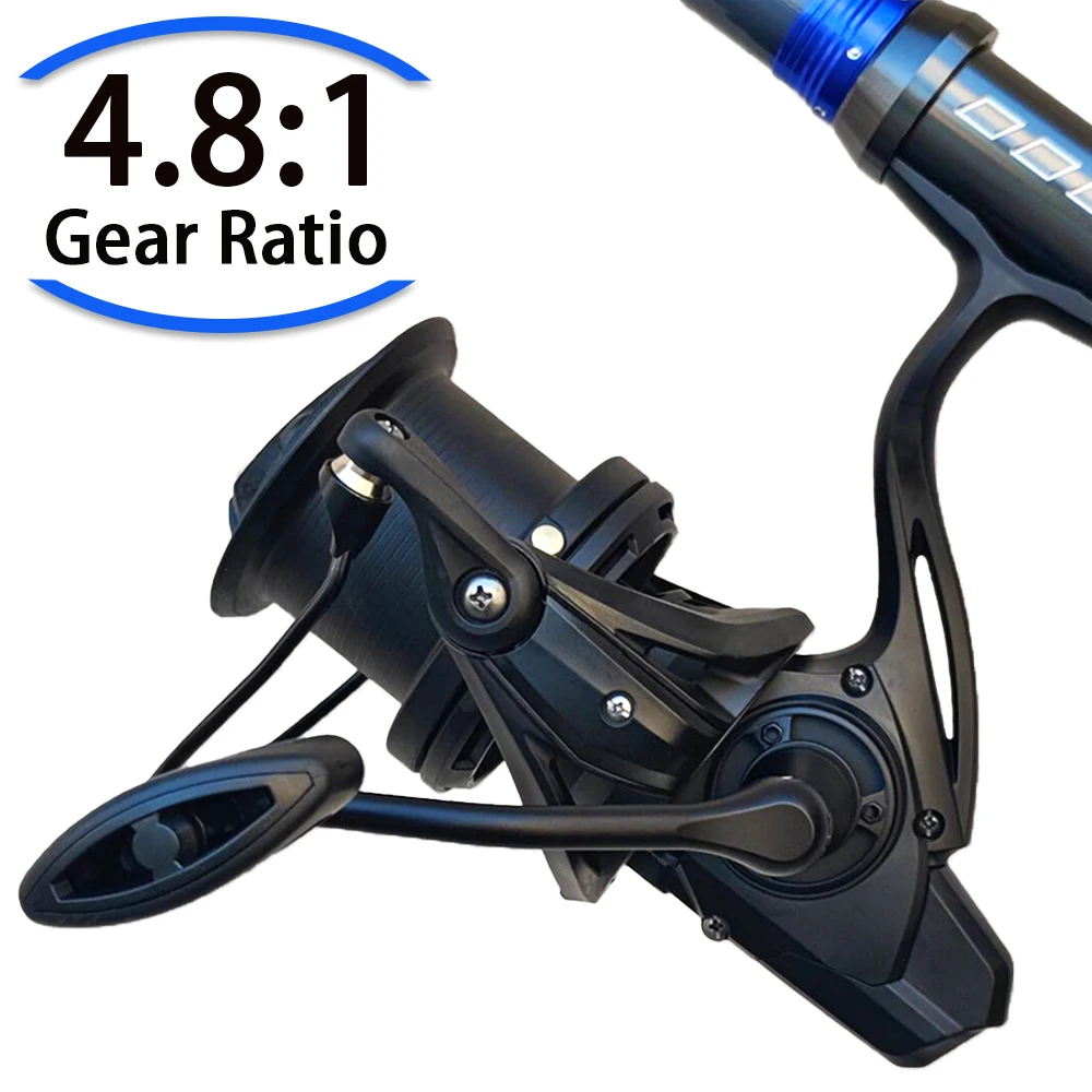 Carretes de pesca de alta calidad, carrete de Metal 4,8: 1, carrete de fundición larga, carrete giratorio 8000/9000/10000/12000, arrastre máximo de 20kg para agua salada - imagen 4