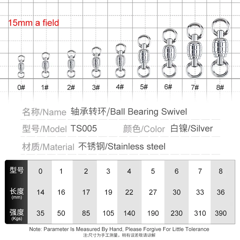 OBSESSÓN TS005 5 unids/bolsa 0 # -8 #   Conector de accesorios de pesca giratorios con rodamiento de bolas de acero inoxidable, juego grande de agua salada de aguas profundas - imagen 2