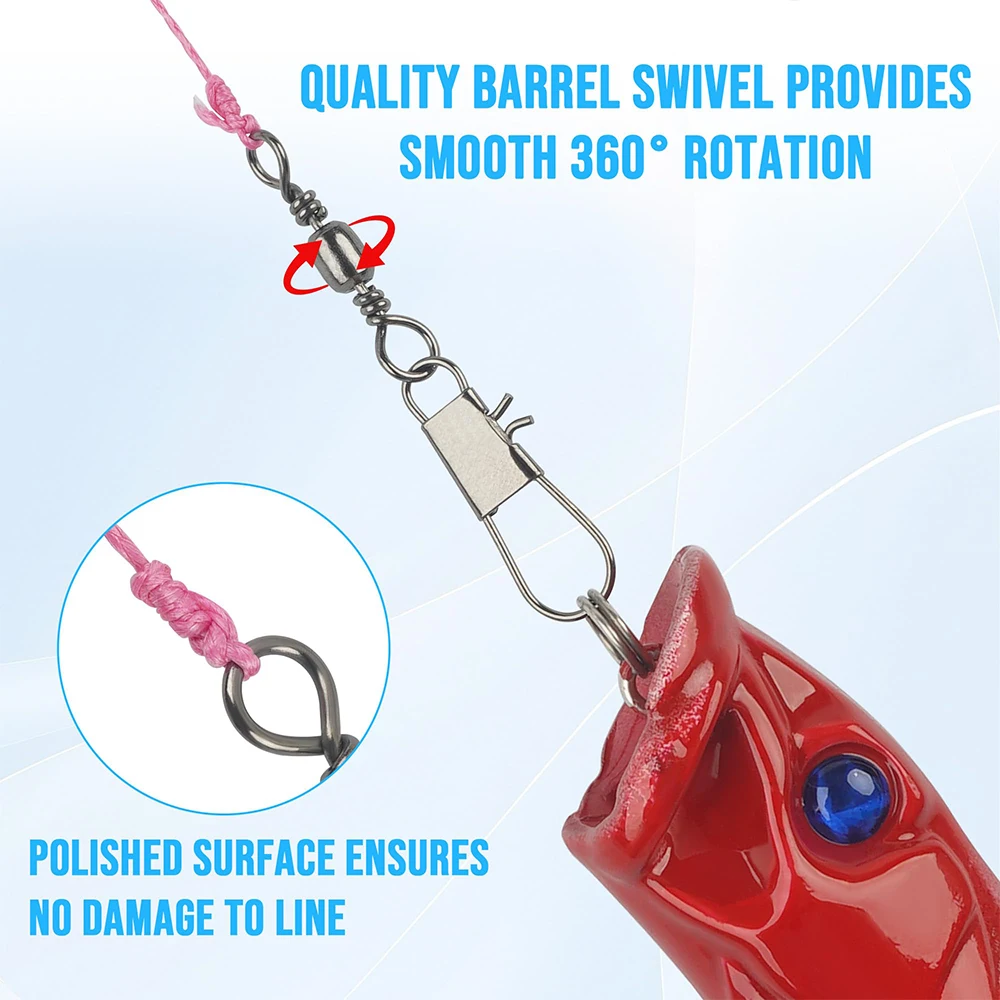 Kit de broches giratorios de pesca de barril, 100 Uds., giratorios de barril con broches de seguridad, conexión rápida, accesorios de aparejos de pesca giratorios - imagen 4