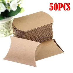 50 Uds. Caja de almohada de papel Kraft, cajas de dulces de regalo para fiesta de boda, suministros para fiesta en casa y cumpleaños, bolsas de papel para regalos