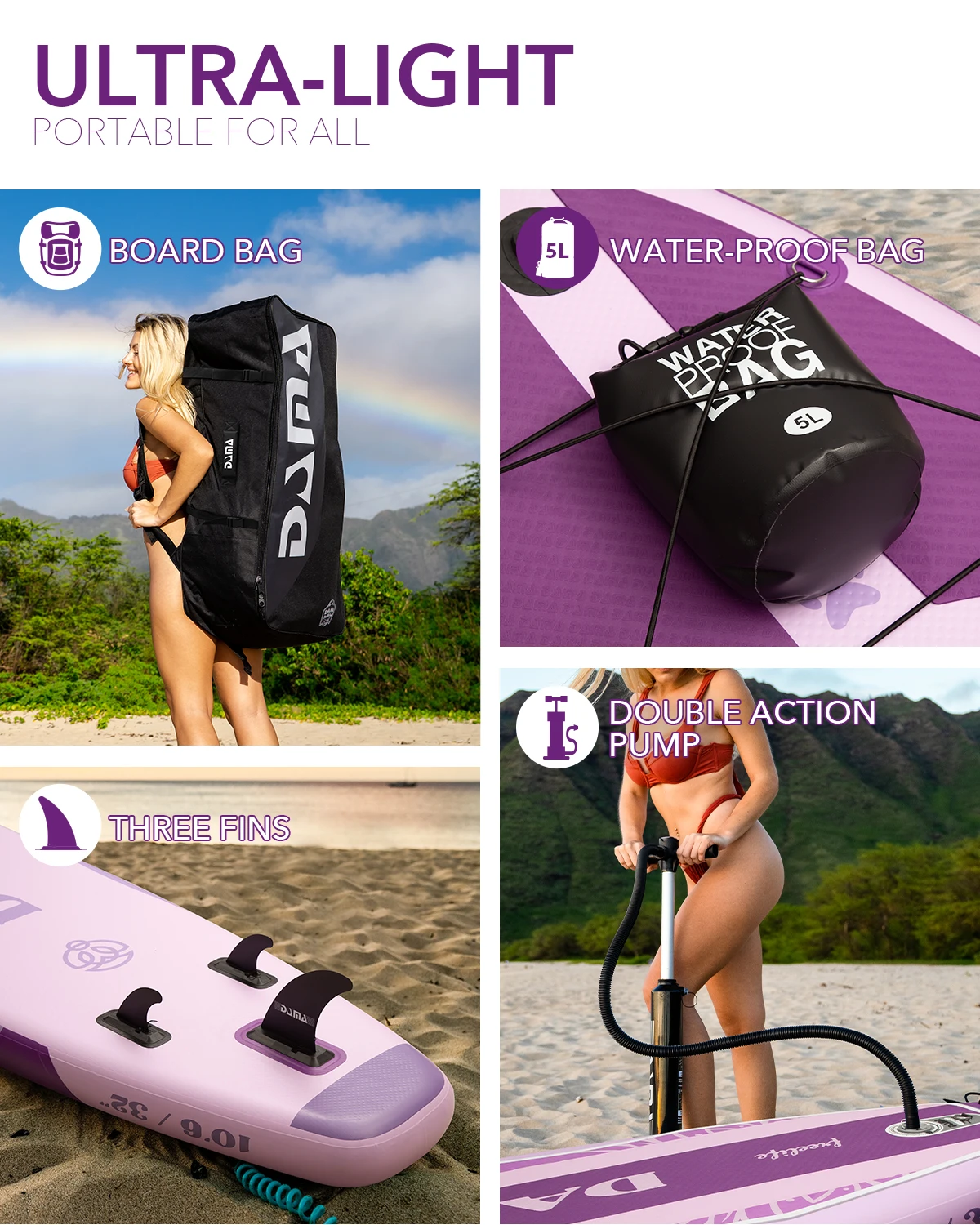 DAMA-Tabla de Paddle inflable con accesorios para adultos, tabla de deportes acuáticos, kayak, 10 '6 ''* 32'' * 6 '', nuevo, 2024 - imagen 5