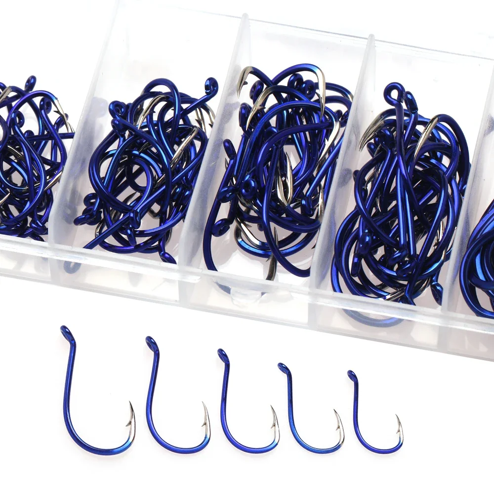 Elllv-anzuelos de pesca de agua dulce y salada, anzuelos de cebo de acero con alto contenido de carbono, con pico de pulpo azul de 100-1/0, 5/0 piezas - imagen 5
