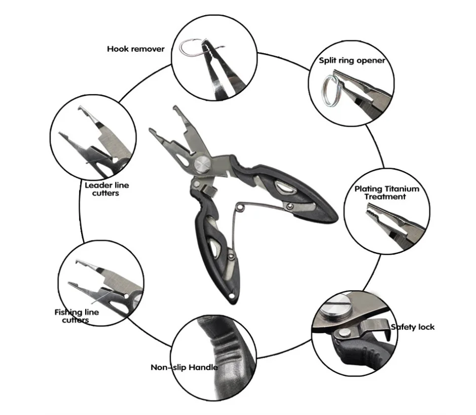 Alicates de pesca de boca curva de acero inoxidable, alicates multifuncionales Luya, tijeras de línea de pesca, herramientas de pesca, removedor de anzuelos - imagen 4