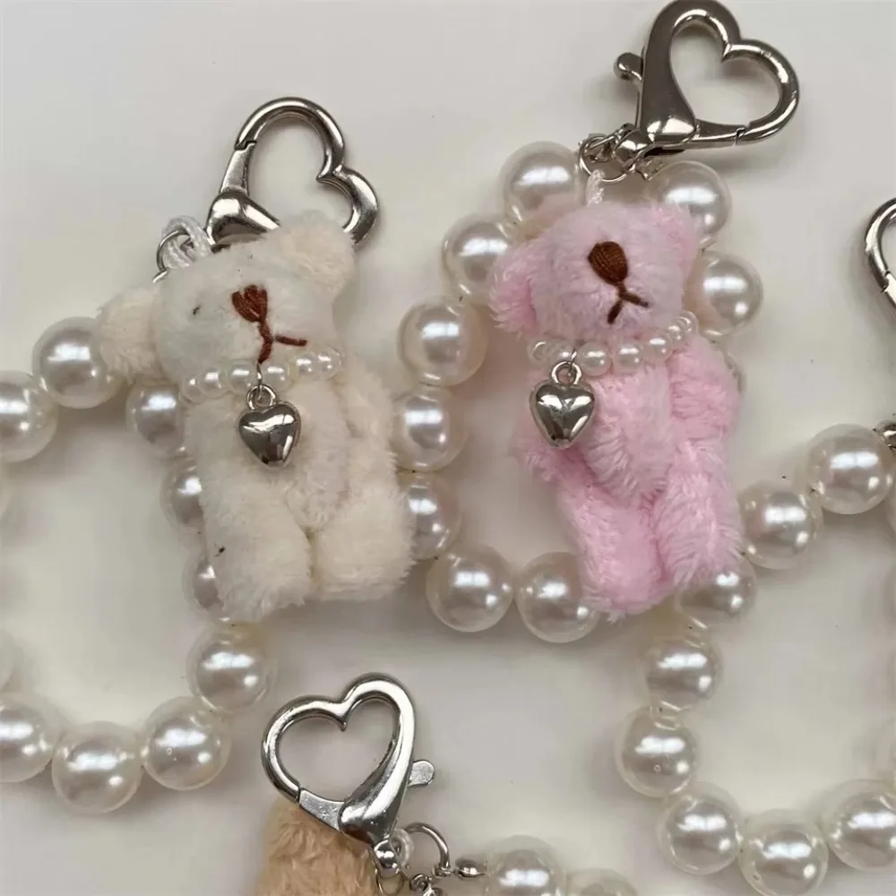 Oso de peluche con perlas de imitación, cadena para teléfono móvil, regalo, adorno colgante, colgante para muñeca, bolso, colgante para bolso de muñeca, colgante con dijes - imagen 2