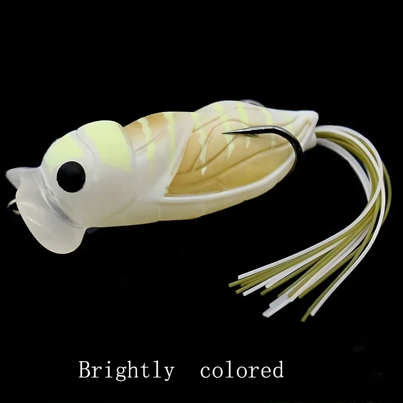 Señuelo Popper de pesca biónico, cebo de cigarra de silicona suave con anzuelos dobles para agua dulce y salada, 6,5 cm/12,5g, 1 Uds. - imagen 5