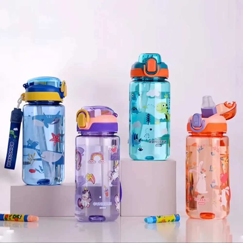 Botella de agua con pajita de silicona y diseño de dinosaurio - imagen 4