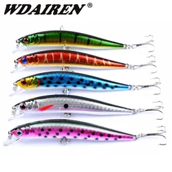 Juego de Señuelos de Pesca de colores mezclados, cebo duro Minnow, ojos 3D de lubina, Wobblers flotantes, Crankbait, anzuelos triples, Kit de aparejos de Pesca, 5 piezas