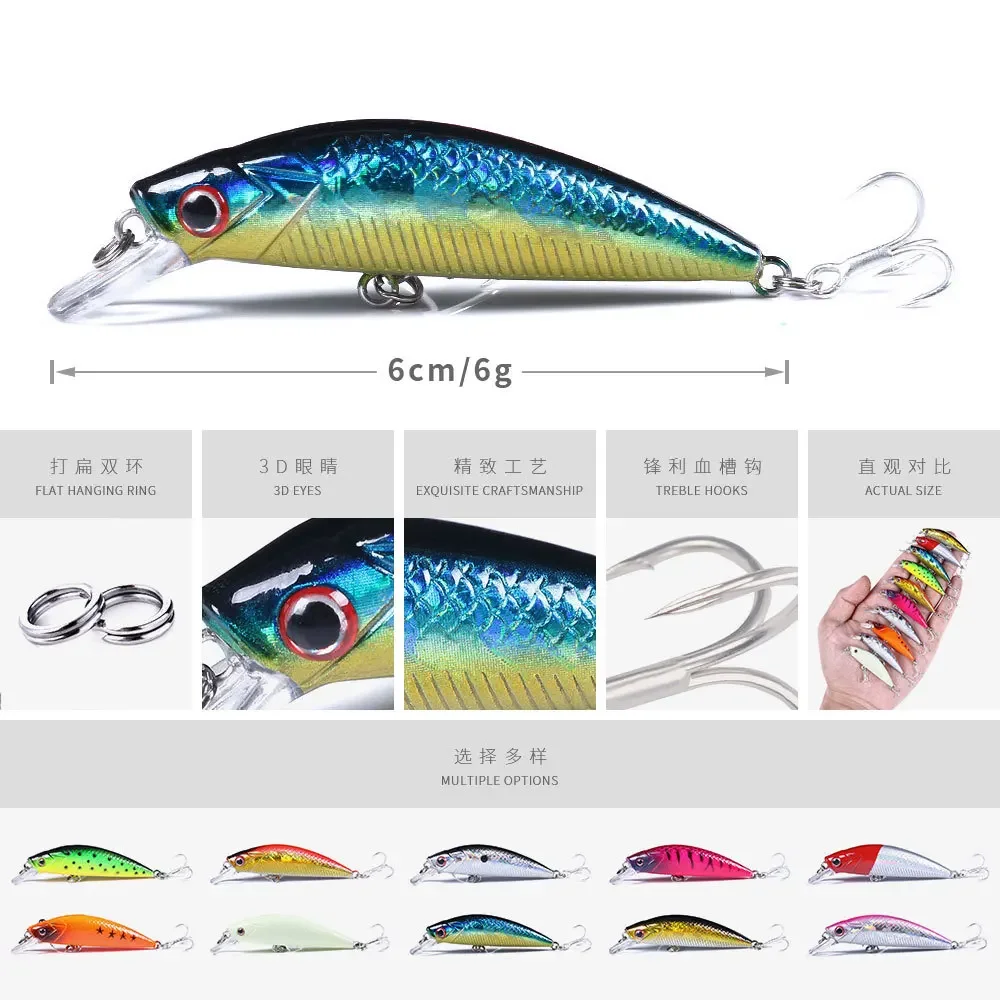 Mini señuelo de pececillo hundido de 60mm y 6g, cebo Artificial Wobbler para perca, Lucio, trucha, lubina, Jerkbait, Swimbait, accesorios de Pesca - imagen 3