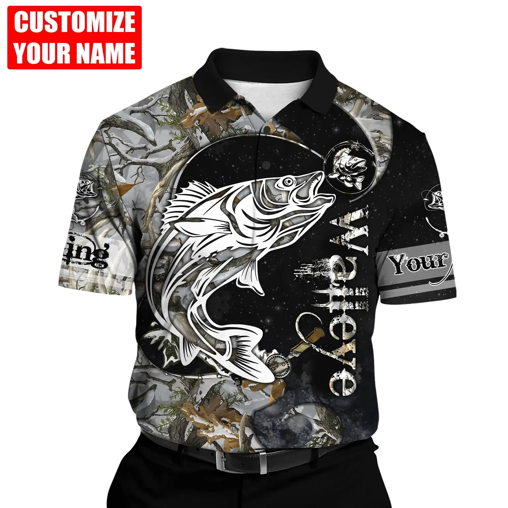 PLstar Cosmos nombre personalizado Walleye Fishing 3D completamente estampado Polos de hombre Casual solapa camisa de manga corta PLP03 - imagen 4