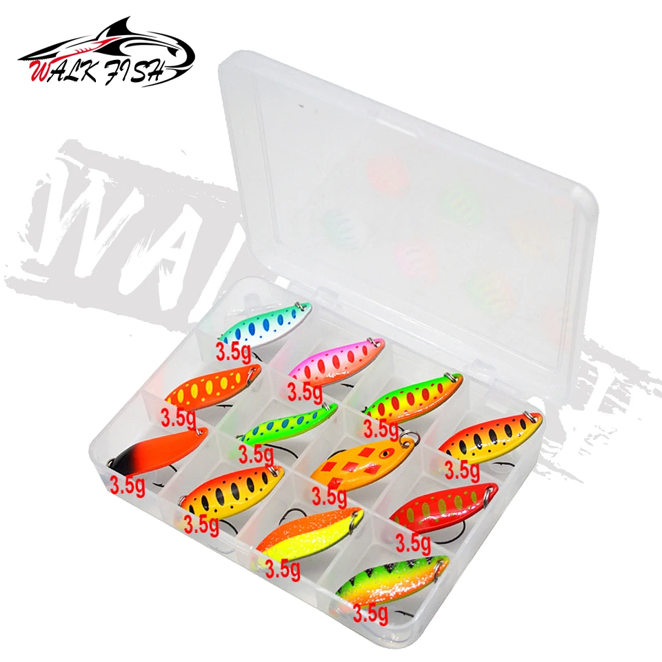 WALK FISH-señuelo de pesca de Metal con lentejuelas, cebo Artificial con caja, cuchara, colores mezclados, Invierno - imagen 2