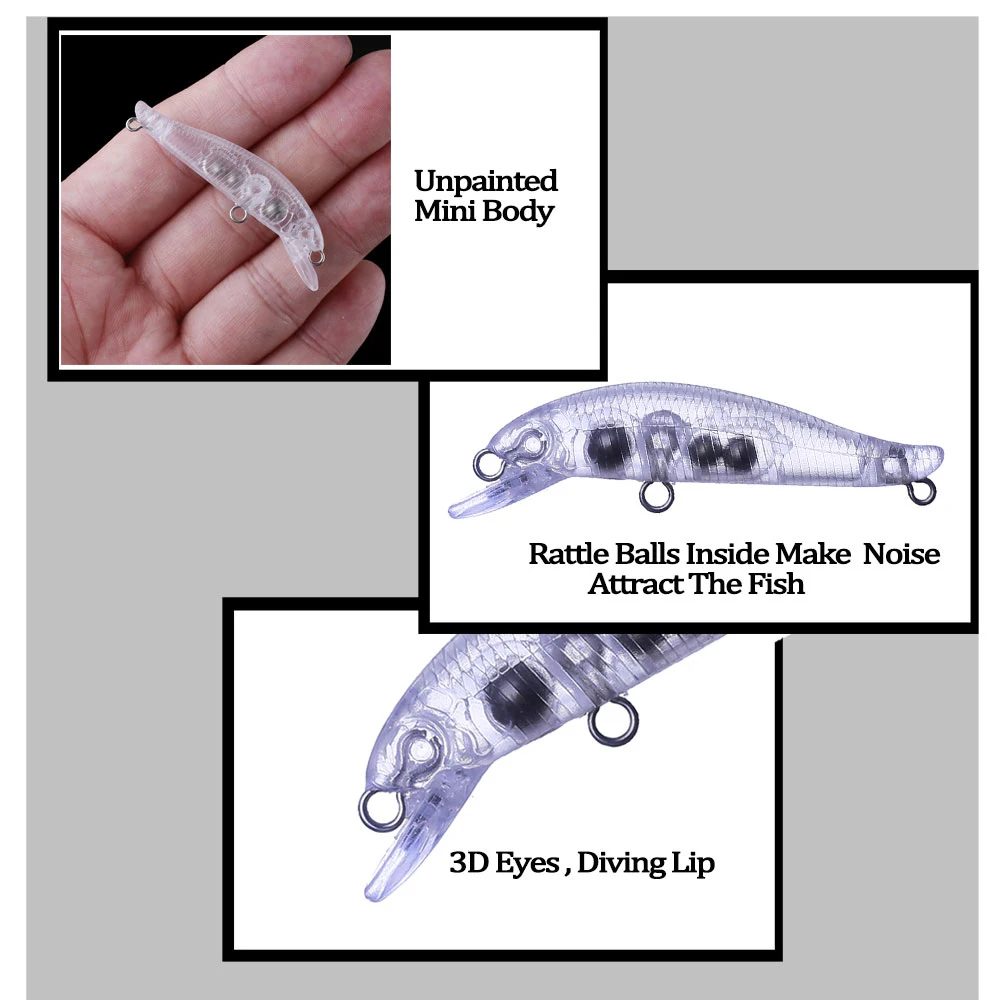 Chan'sHuang 20 piezas cebo en blanco sin pintar 55mm 3g sonajeros que se hunden Mini Minnow DIY hecho a mano señuelo de pesca Artificial aparejos - imagen 5