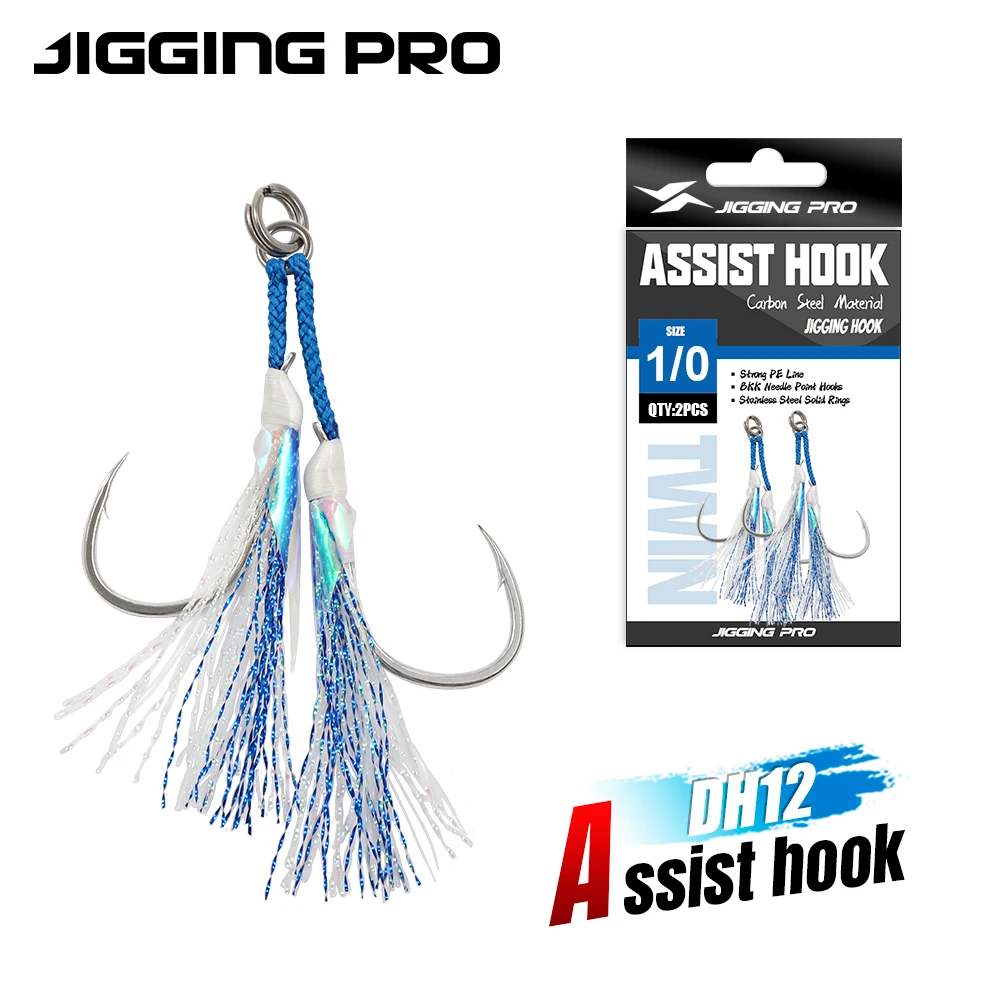 JIGGING PRO 1/0 2/0 3/0 4/0 anzuelos de doble asistencia para señuelo de Jigging anzuelos dobles BKK plantilla de Metal aparejos de pesca de mar