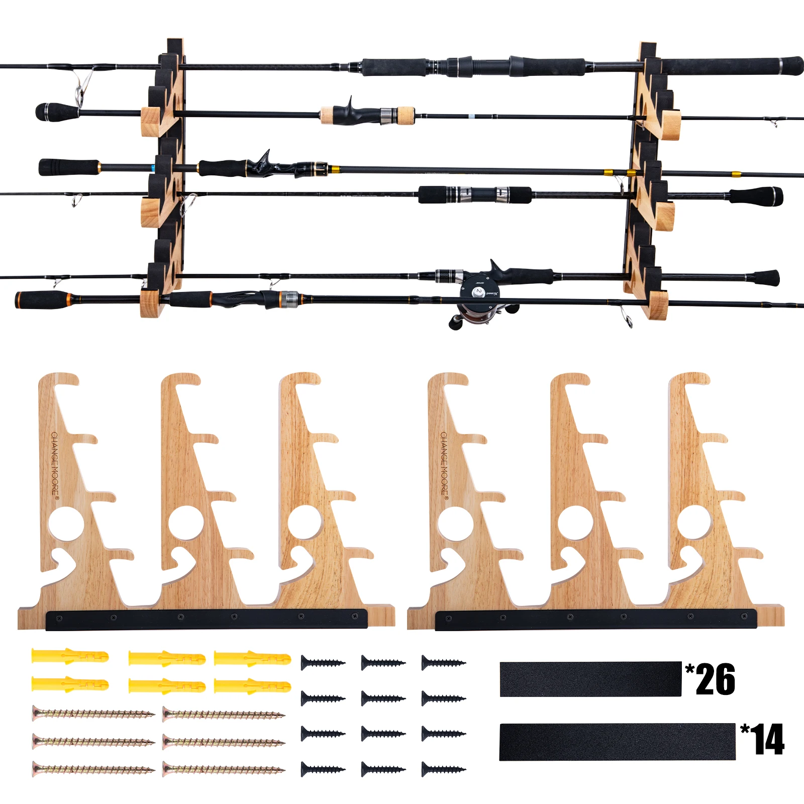 Goture-Soporte para caña de pescar, herramienta para garaje, estante para caña de pescar montado en la pared con almohadilla protectora suave, organizador de almacenamiento para caña de pescar - imagen 2