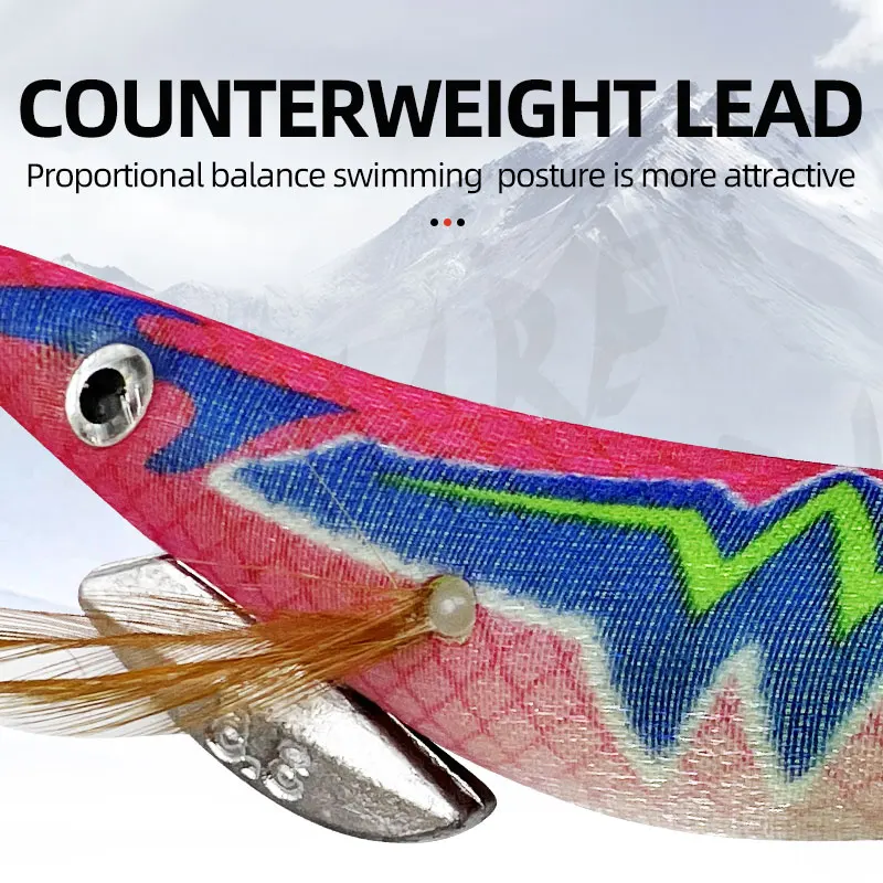 Señuelo de pesca luminoso de madera, señuelo tipo Gamba, plomo, anzuelo de calamar, plantilla de calamar Artificial, cebo de pesca duro - imagen 4