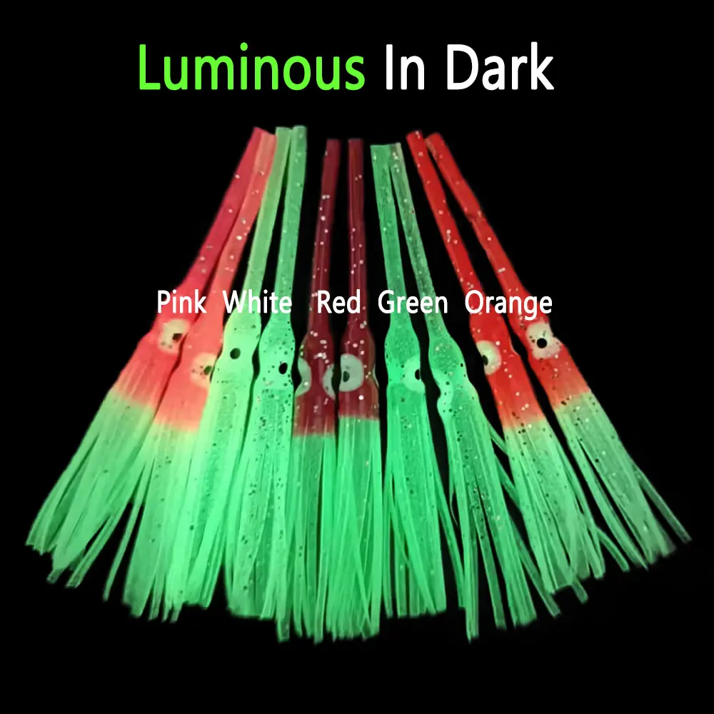 Bimoo, 2 bolsas = 20 piezas, faldas luminosas de 9cm de boca larga, faldas de calamar suaves, falda de pulpo, Señuelos de Pesca de Mar, cebos, aparejo Sabiki, Señuelos de Anguila de Pesca - imagen 5