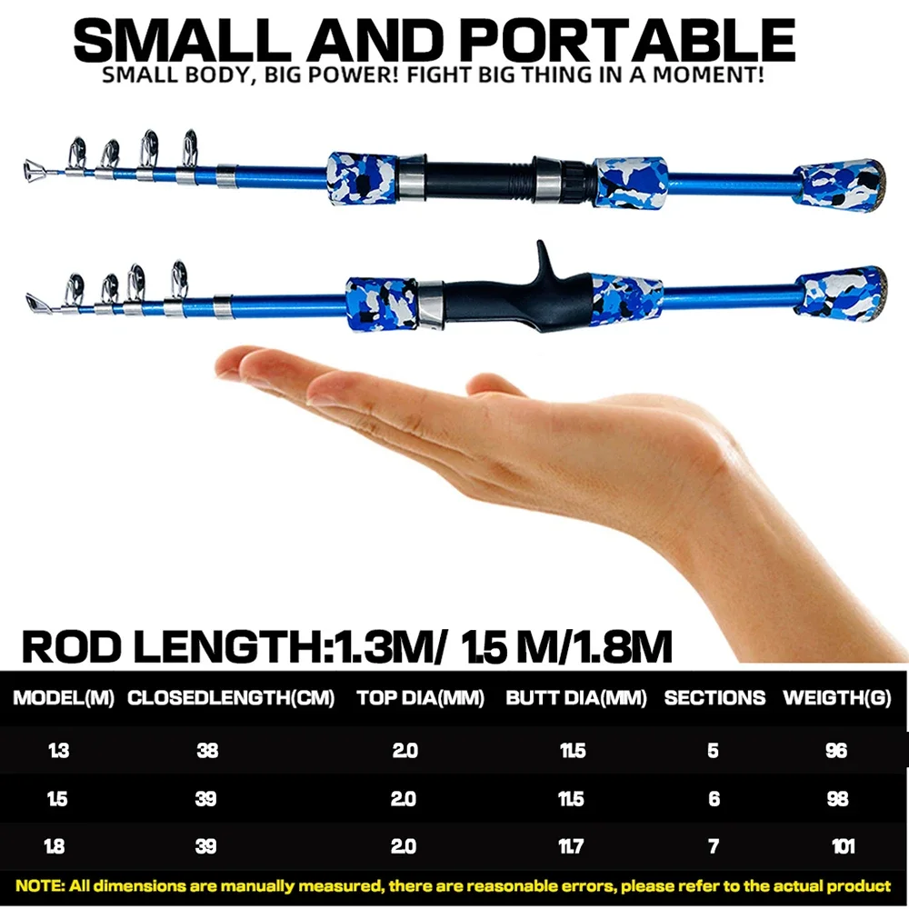 Caña de pescar con señuelo, aparejos de pesca con mosca de carbono, telescópica, giratoria/fundida, alimentador de trucha, 1,3 m/1,5 M/1,8 M - imagen 5