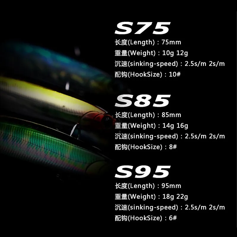 STT HUNT WIND S75/S85/S95 señuelo de pesca con lápiz que se hunde 10/13/14/18/22g hoja de sauce tiro largo Artificial Wobbler perca cebo duro - imagen 3