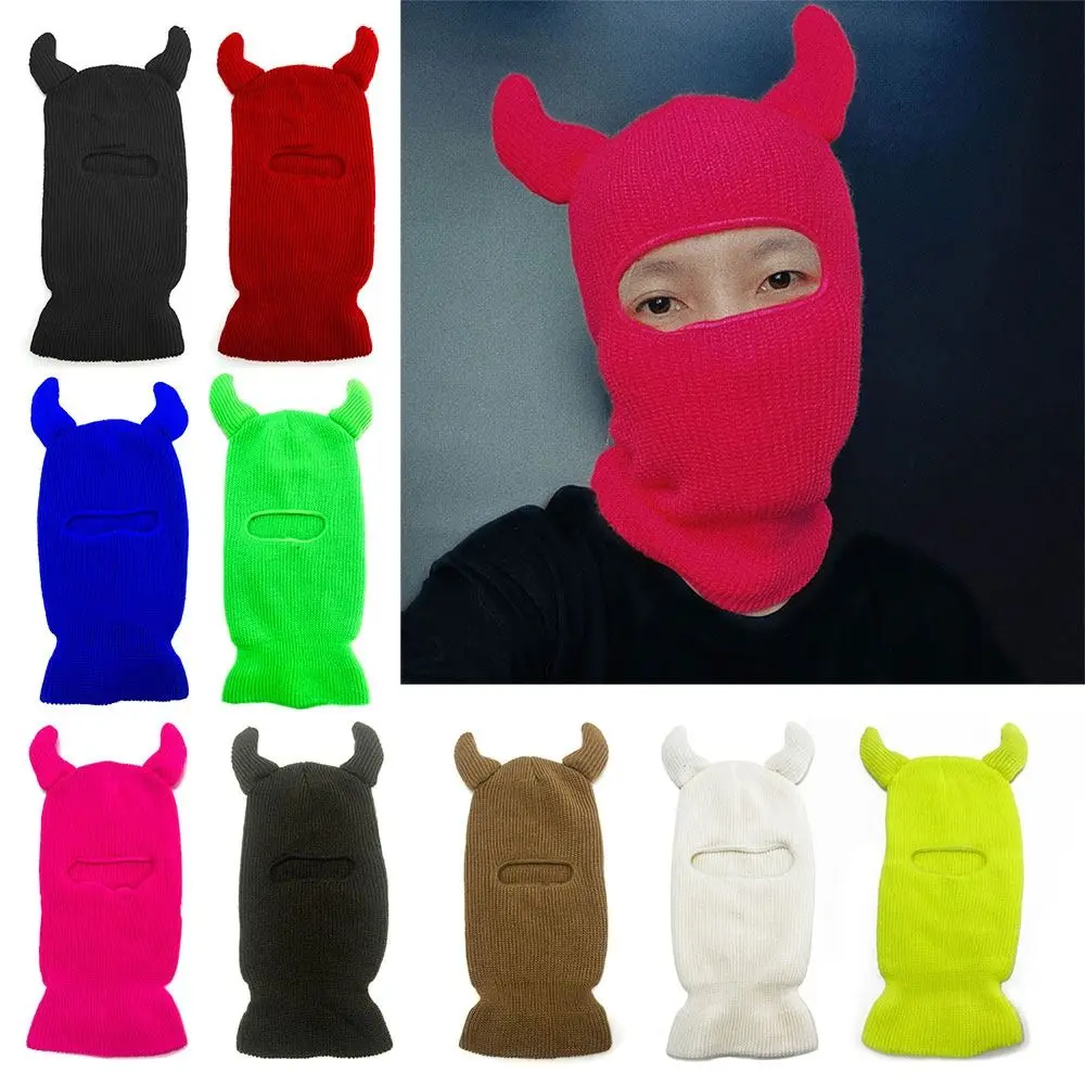 Sombrero de cara completa con cuerno de buey, máscara de equitación cálida a prueba de viento, 1 orificio, gorra de Jersey para exteriores - imagen 4