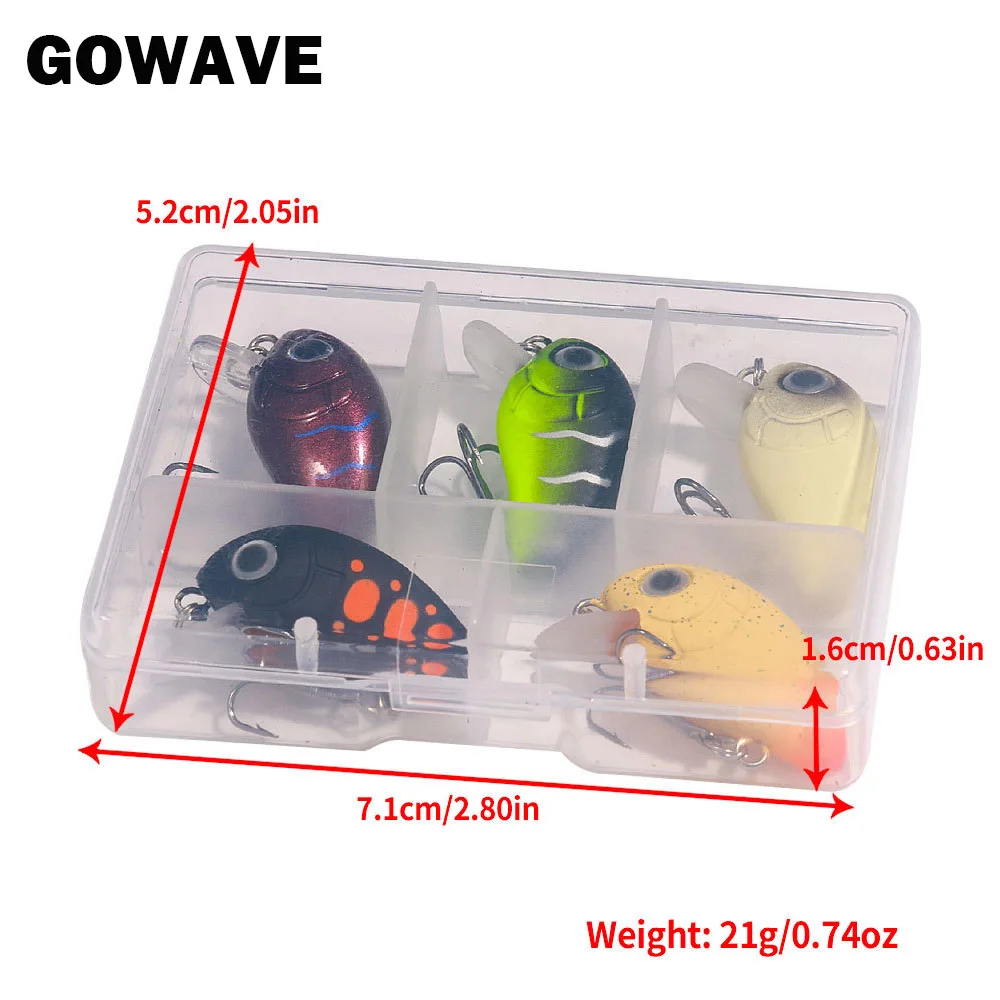 GOWAVE-Kit de Mini Crankbait de 1/5 piezas, cebo duro Artificial de 1,5g y 2g, señuelo de Pesca para lubina, trucha, aparejos Wobblers, Pesca Peche Perch Trolling - imagen 5