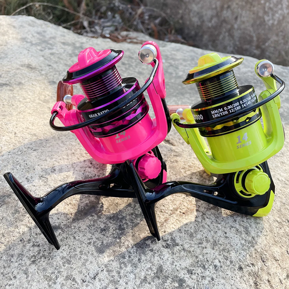 GHOTDA-carrete de pesca de aleación de aluminio de tiro largo, Serie 2000-7000, accesorios de pesca, bobina de pesca, carrete rosa/verde - imagen 3