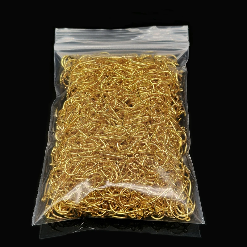 200 Uds. Anzuelos de Pesca de acero al carbono, anzuelo de un solo círculo dorado, plantilla de Pesca con mosca, anzuelos de carpa con púas, accesorios para aparejos de mar, Pesca