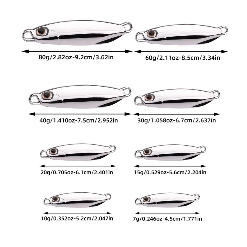 10 Uds 7g 10g 15g 20g 30g 40g 60g chapado plantilla de Metal plateado señuelo cebo de pesca de mar señuelo de pesca aparejos de lubina de agua salada - imagen 4