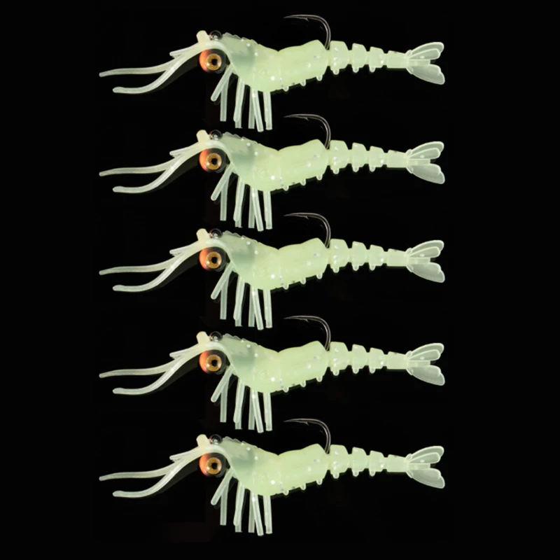 Cebo Artificial luminoso de 5 piezas, señuelo de pesca suave de Camarón, lubina de agua dulce y salada, gusanos, M164 - imagen 3