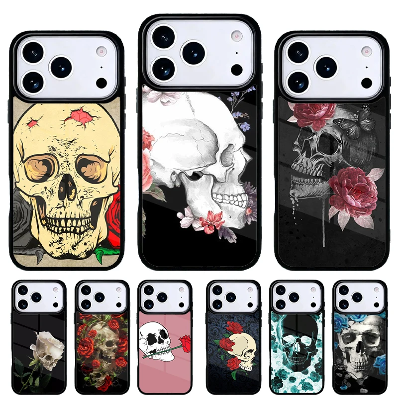 Funda iPhone con Calavera y Rosa — Carcasa trasera compatible