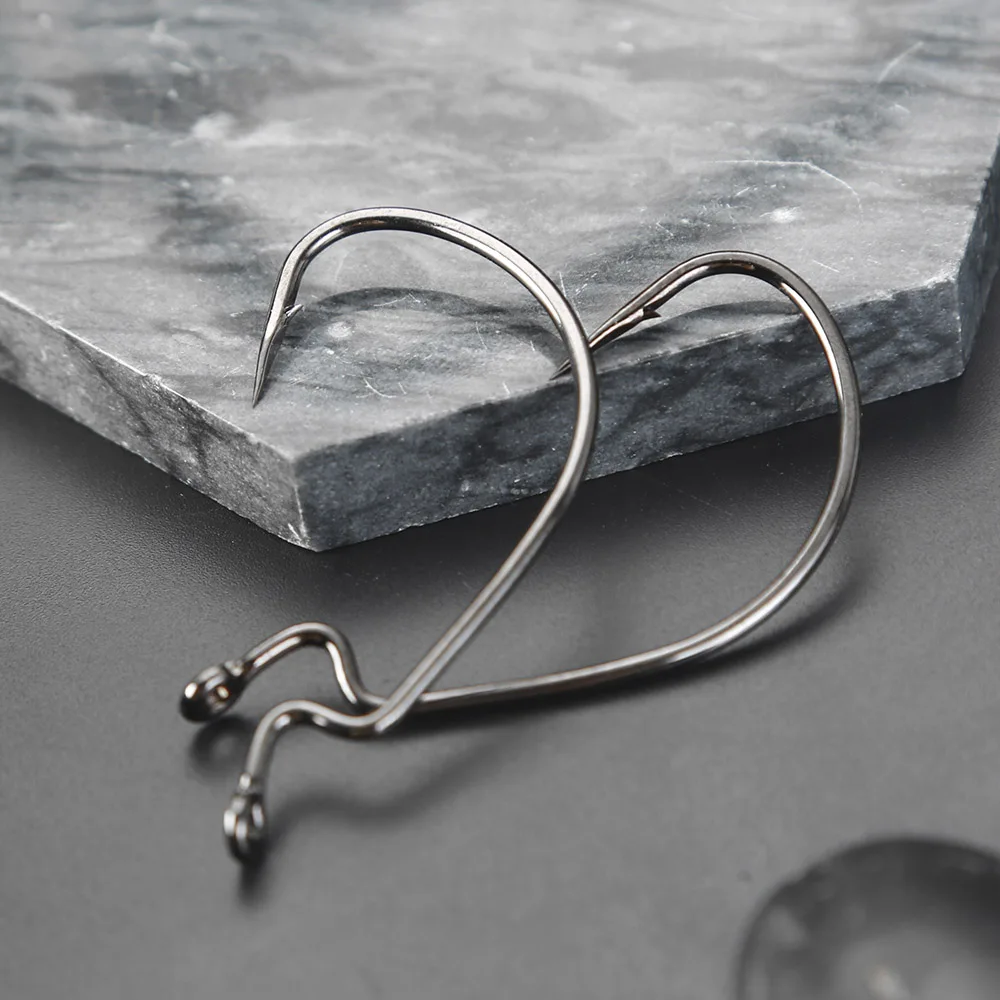 JOHNCOO 10 Uds 4X anzuelo de pesca en sangre anzuelo de manivela ancha de acero al carbono anzuelo compensado anzuelo de púas de gusano suave anzuelos de pesca de carpa - imagen 3