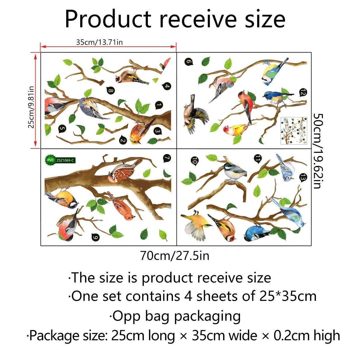 Pegatina de pájaro Vintage de estilo chino, pegatinas de decoración de pared para sofá y sala de estar, arte Mural, pegatinas de hojas verdes de rama de árbol 3D - imagen 5