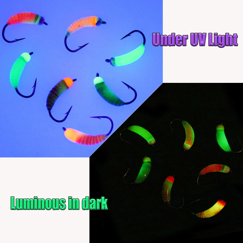 Wifreo 6 piezas/7 piezas # 8 cuentas de latón cabeza ninfa moscas luminosas Scud insecto gusano mosca Caddis larva pesca en hielo trucha lubina Señuelos de pesca - imagen 5