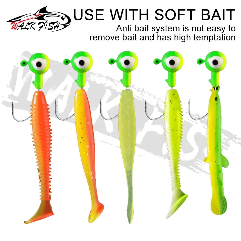 WALK FISH-anzuelo de pesca con cabeza de plomo de 5 piezas, 0,8g, 1,75g, 3,5g, 5g, señuelo de Plantilla de color, cebos duros, aparejos de pesca de gusano suave - imagen 4