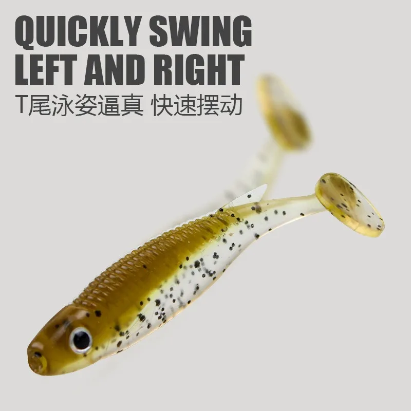 Swolfy, 10 Uds., 65mm/2,8g, pequeños peces reales, cola en T, cebos blandos, señuelo 3D, ojo de pez, Wobblers artificiales, juego de pesca Swimbait de silicona - imagen 2