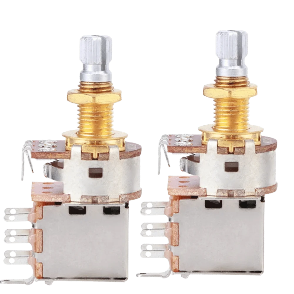 Potenciómetro de guitarra de valor A500K de 2 piezas ​ ​ Longitud del eje de 18 mm ​ Función push-pull ​ ​ Olla de empuje y tracción ​ ​ Eje dividido largo de cobre ​