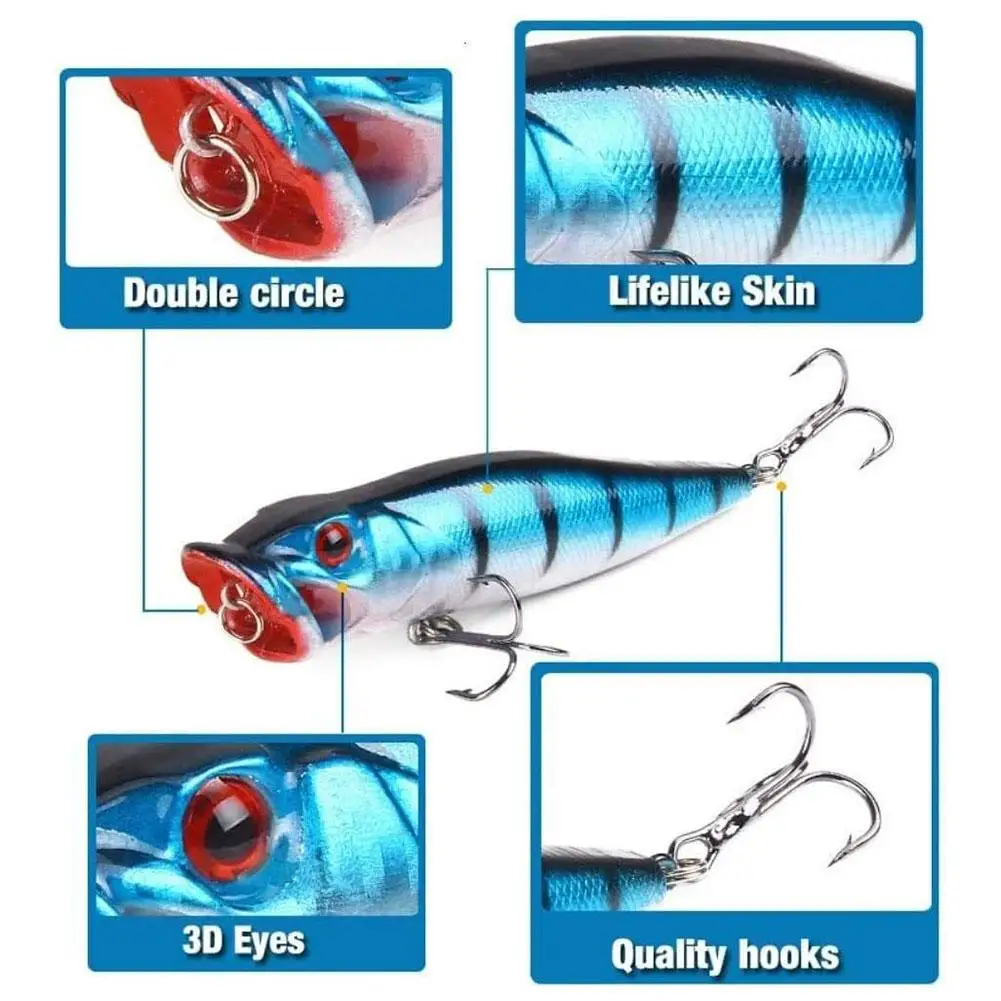 Señuelo de pesca con púas, anzuelos triples, Popper, cebo duro Artificial, accesorios de equipo de pesca para amantes de la pesca, 9,5 cm/12g - imagen 4