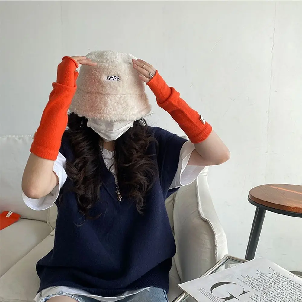 Guantes de muñeca largos de Cachemira sin dedos, guantes tejidos de manga falsa, calentadores de brazos, mangas de muñeca tobilleras de Color puro para niñas y mujeres - imagen 2