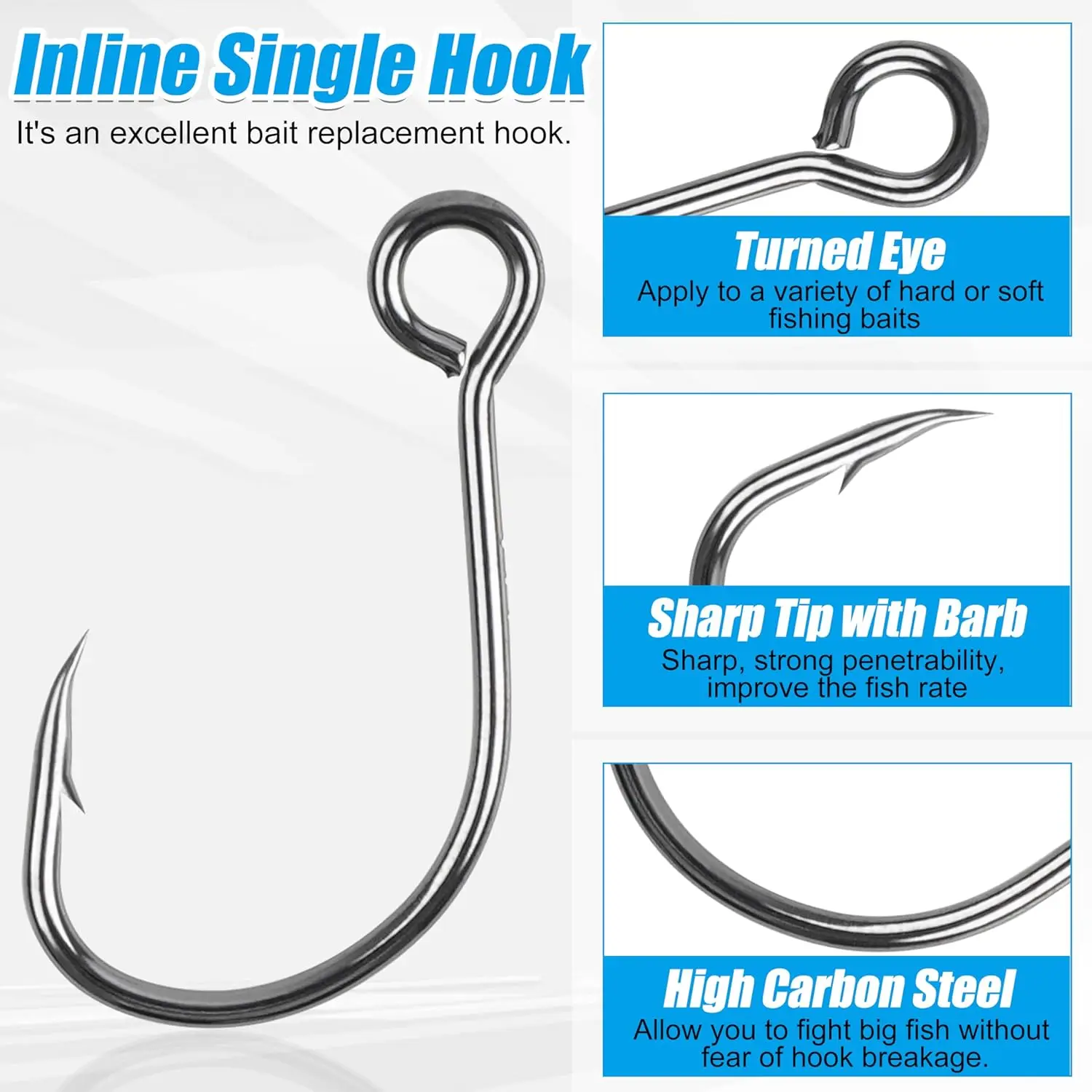 180pcs Inline Single Hooks Replacement Spinner lure Spoon Fishing Hooks Artificial Bait Large Eye Circle Hooks with Split Rings - imagen 3