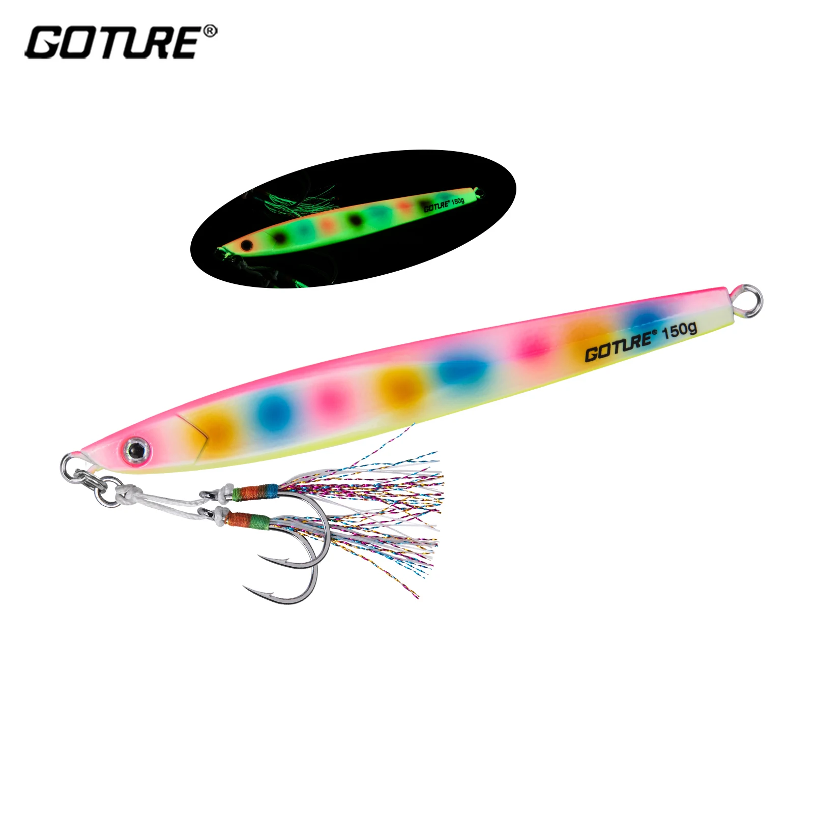 Goture 80G 100G 150G plantillas de fundición larga plantilla de Metal señuelo de pesca pesca en barco costero cebo de pesca de agua de mar con 18 #   20 #   24 #   Gancho