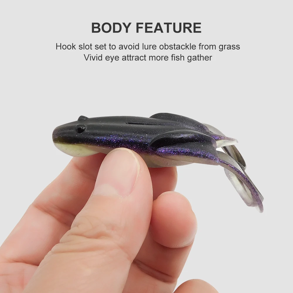 ESFISHING Señuelos de Pesca de rana 75mm 6 uds TopWater Pesca cebos de silicona suave cabeza de serpiente lubina para Pesca doble rizado - imagen 4