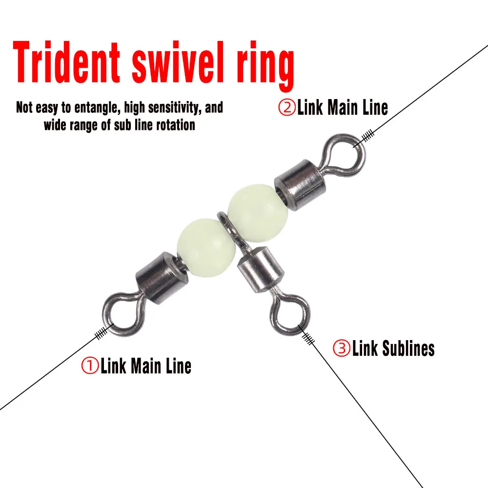 MNFT 25 uds conector de pesca de 3 vías con giro en T de acero inoxidable conector de aparejos de pesca giratorio cuentas luminosas atraen peces - imagen 4