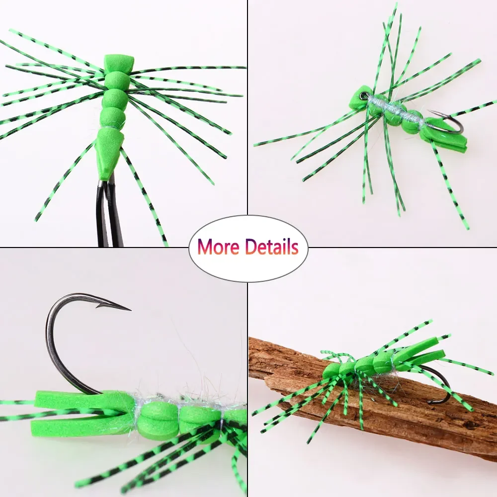 Bimoo 6 piezas # 4 Gizzly patas de goma saltamontes mosca espuma cuerpo flotante tolva mosca seca trucha Steelhead lubina salmón Señuelos de pesca - imagen 5